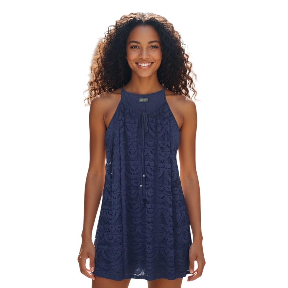 Womens Dress Sz M Lilly Rose Blue Lace Spaghetti Strap Dress A-Line
